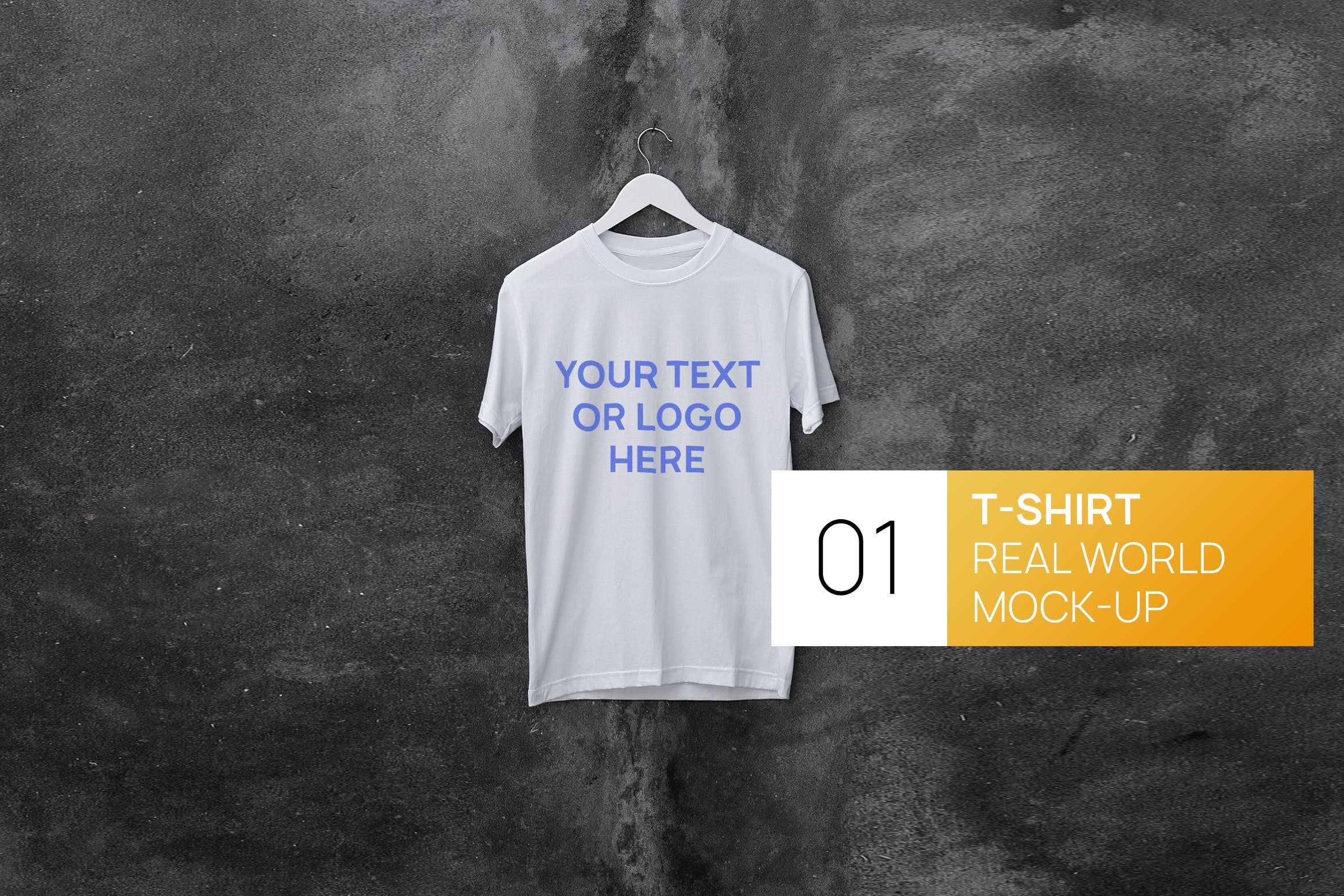 混凝土墙背景白色T恤印花设计效果图样机第一素材精选 Concrete Wall White T-Shirt Real World Mock-up插图