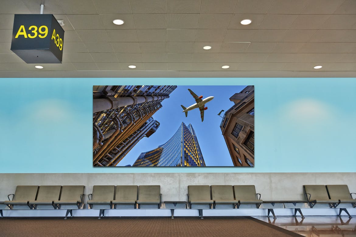 机场候机室挂墙广告大屏幕演示样机第一素材精选模板 Airport_Wall_Mockup插图(8)