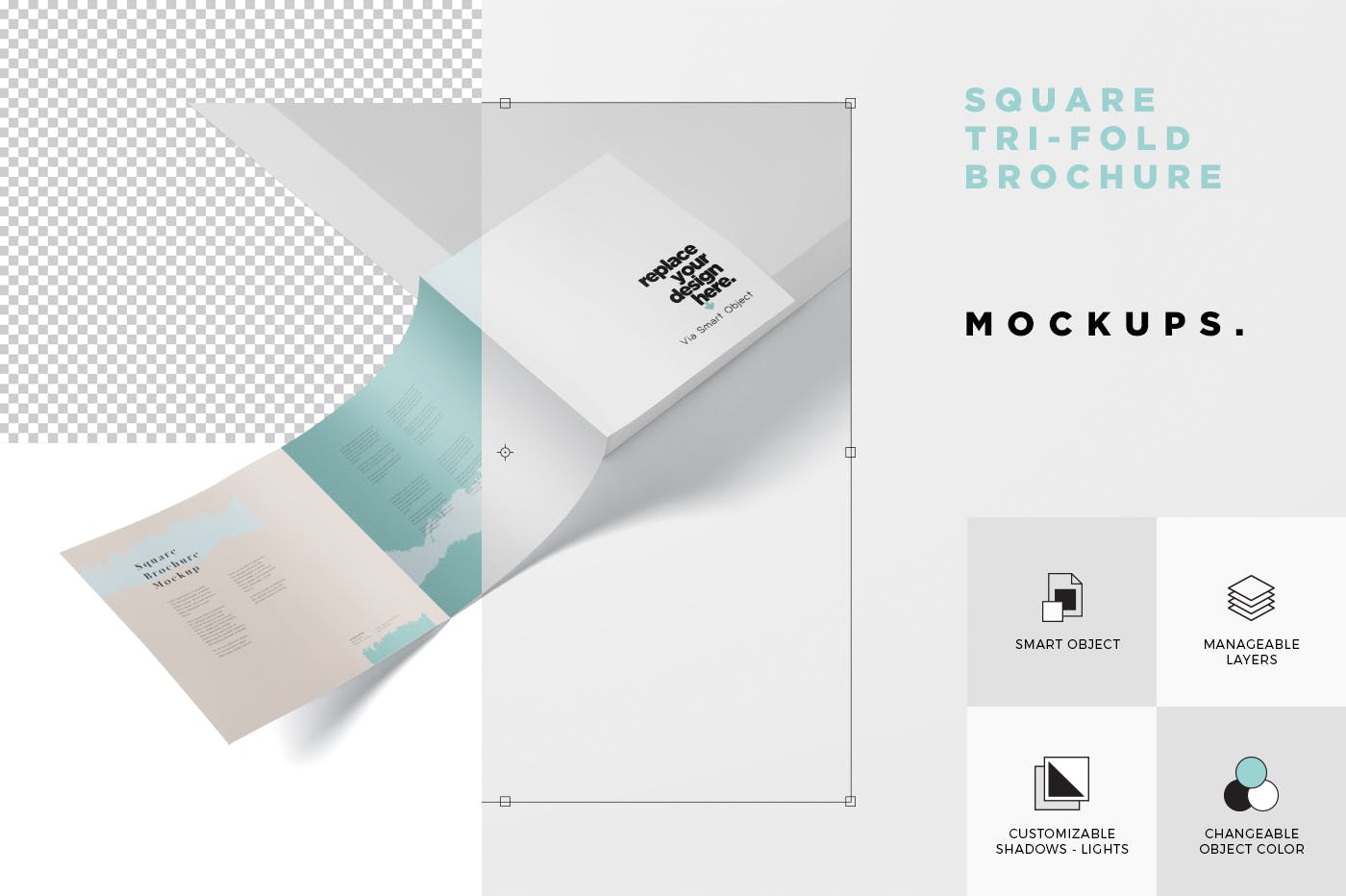 方形三折页宣传册传单印刷效果图样机第一素材精选 Tri-Fold Brochure Mock-Up – Square插图(5)