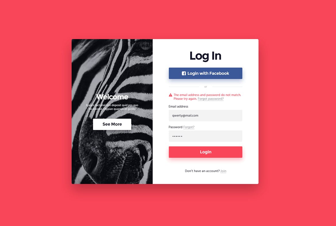 网站登录注册窗口表单设计第一素材精选模板 “Zebra” Login & Registration Form插图(6)