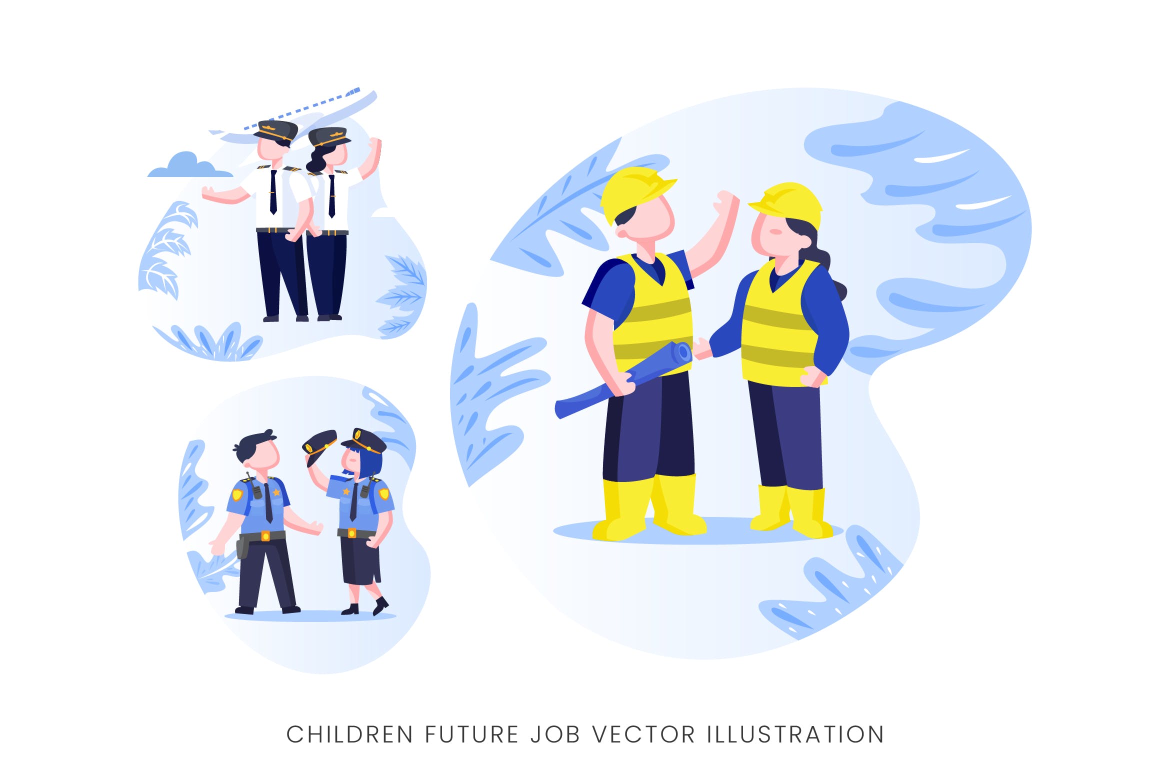 儿童未来职业人物形象第一素材精选手绘插画矢量素材 Children Future Job Vector Character Set插图