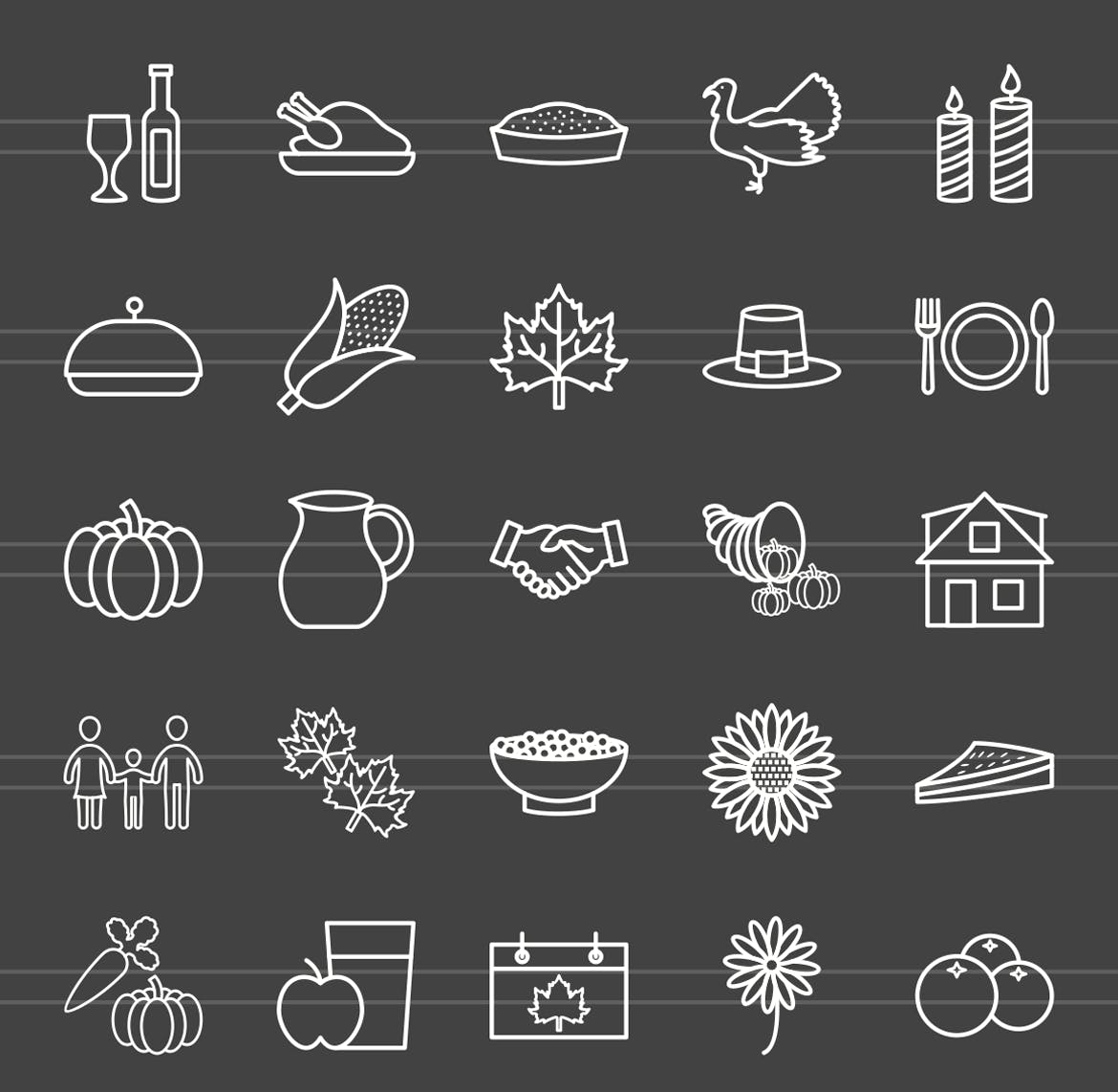 50枚感恩节主题反转色矢量线性第一素材精选图标 50 Thanksgiving Line Inverted Icons插图(1)