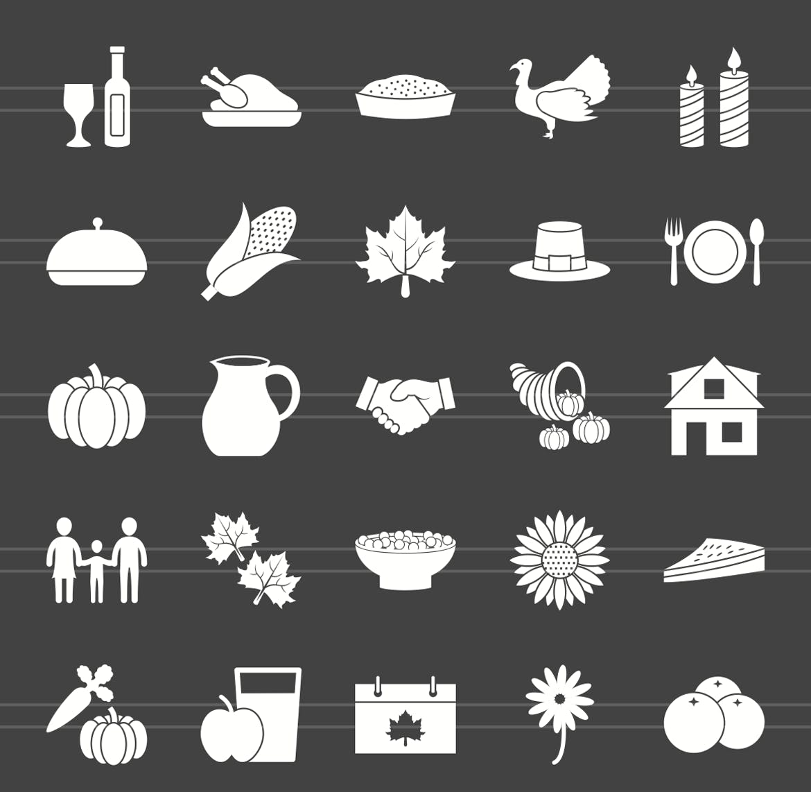 50枚感恩节主题反转色矢量字体第一素材精选图标 50 Thanksgiving Glyph Inverted Icons插图(1)