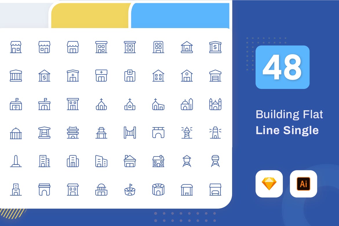 Line Senja系列：建筑主题矢量线性第一素材精选图标素材包 Line Senja – Buiding插图(1)