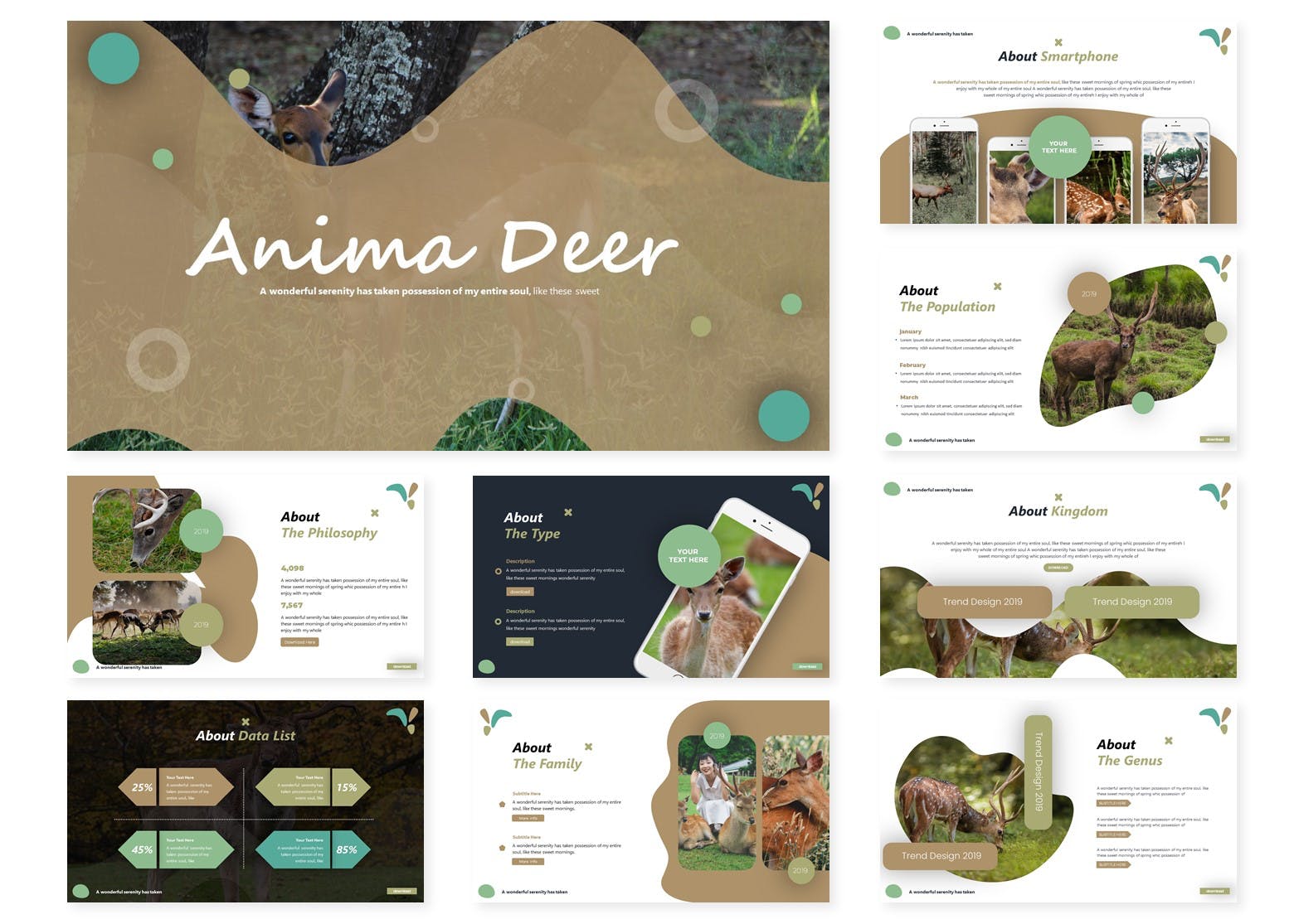 卡通小鹿儿童主题第一素材精选谷歌演示模板 Anima Deer | Google Slides Template插图(1)