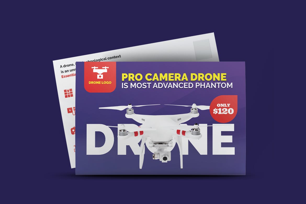 无人机产品展示明信片设计模板 Drone Product Showcase Postcard插图(1)