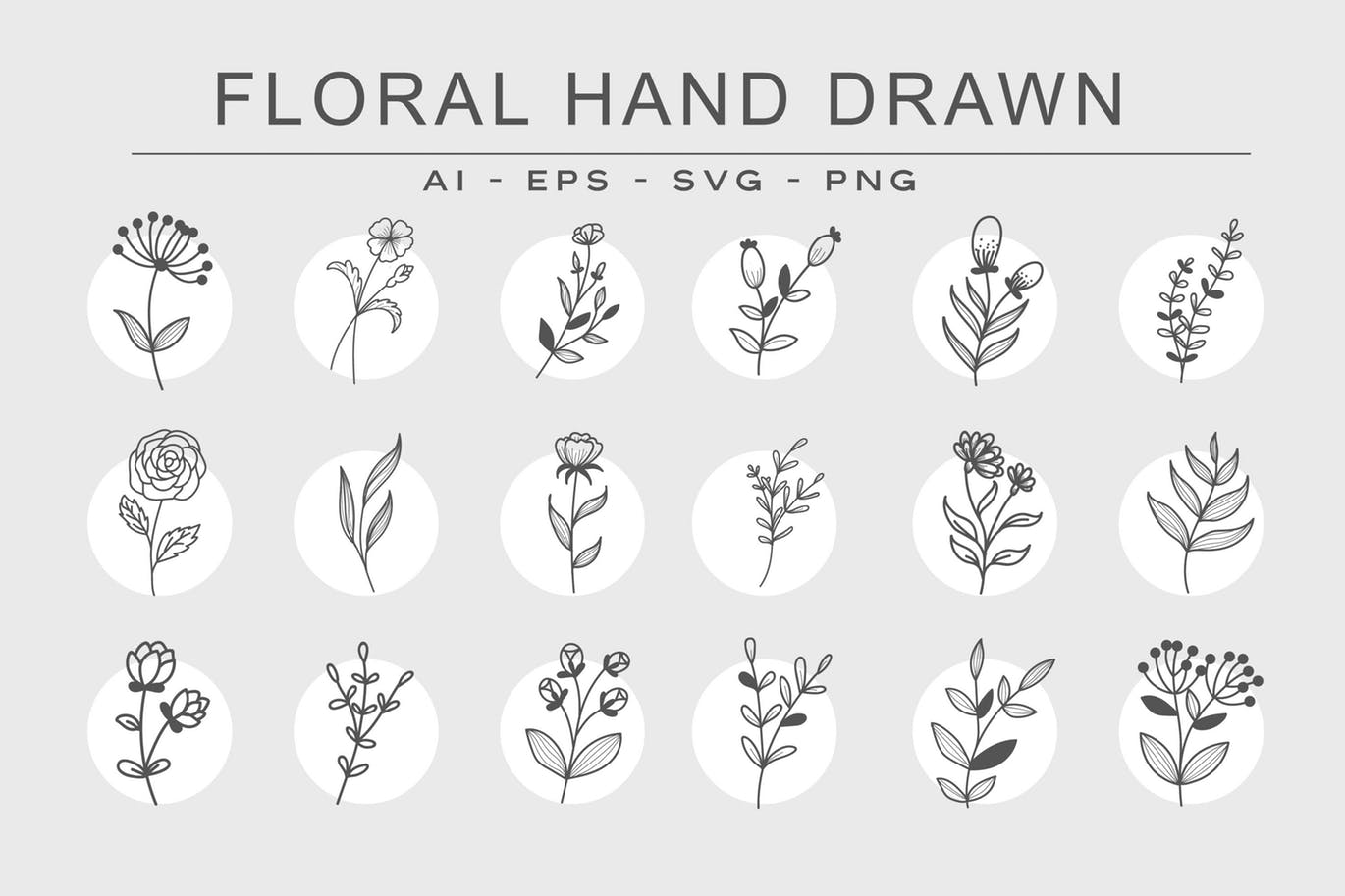 手绘花卉图案矢量格式素材 FLORAL HANDDRAWN插图