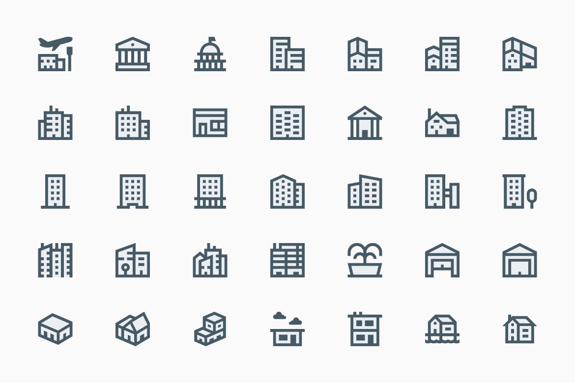 35枚建筑轮廓线矢量蚂蚁素材精选图标 Buildings插图(1)