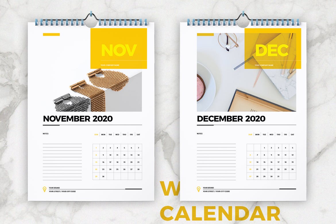 2020年挂墙活页翻页日历表设计模板 Wall Calendar 2020 Layout插图7