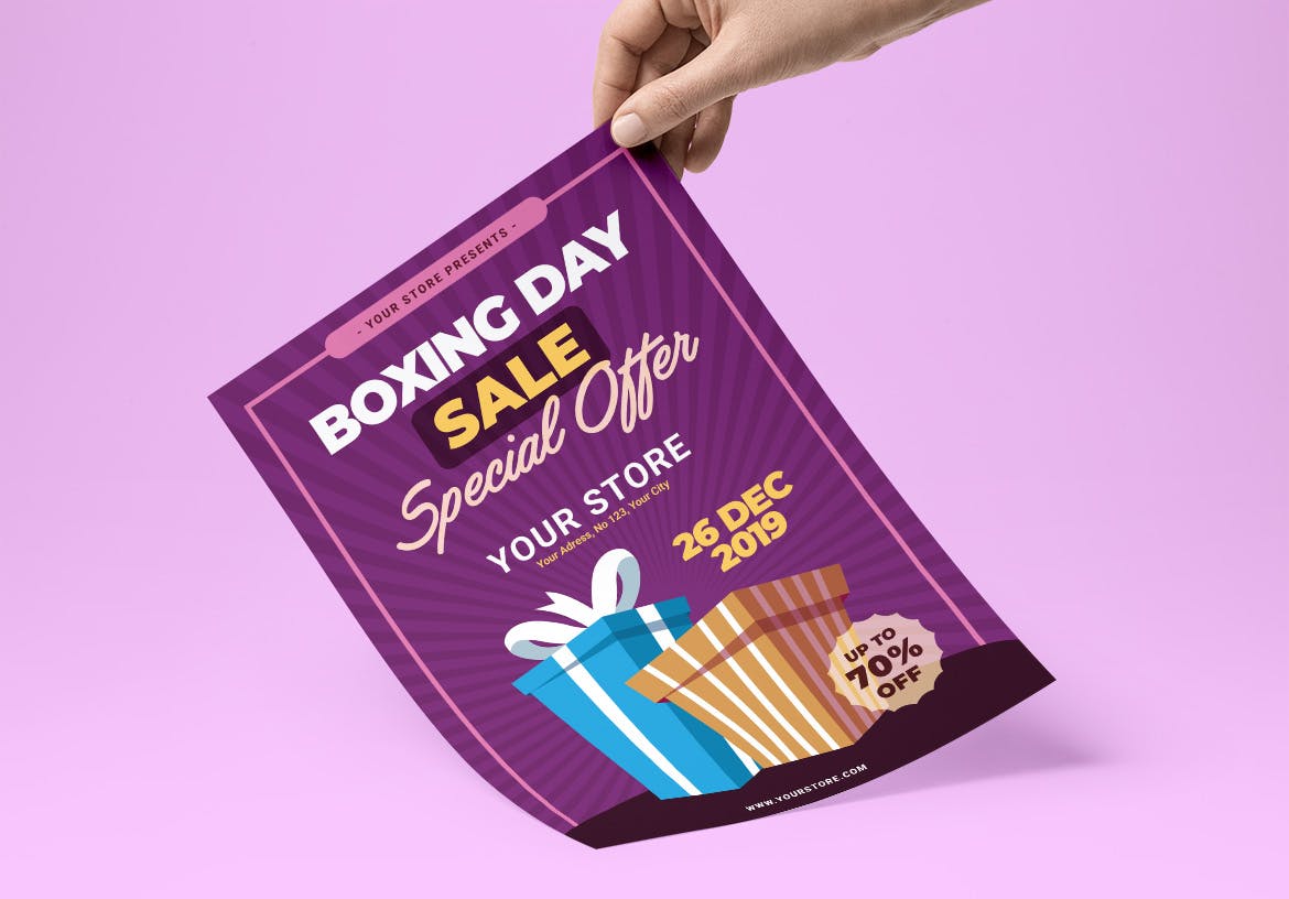 礼品交换日主题节日宣传单设计模板v3 Boxing Day Flyer插图1