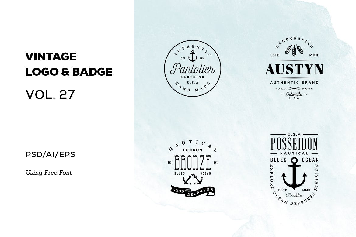 欧美复古设计风格品牌第一素材精选LOGO商标模板v27 Vintage Logo & Badge Vol. 27插图