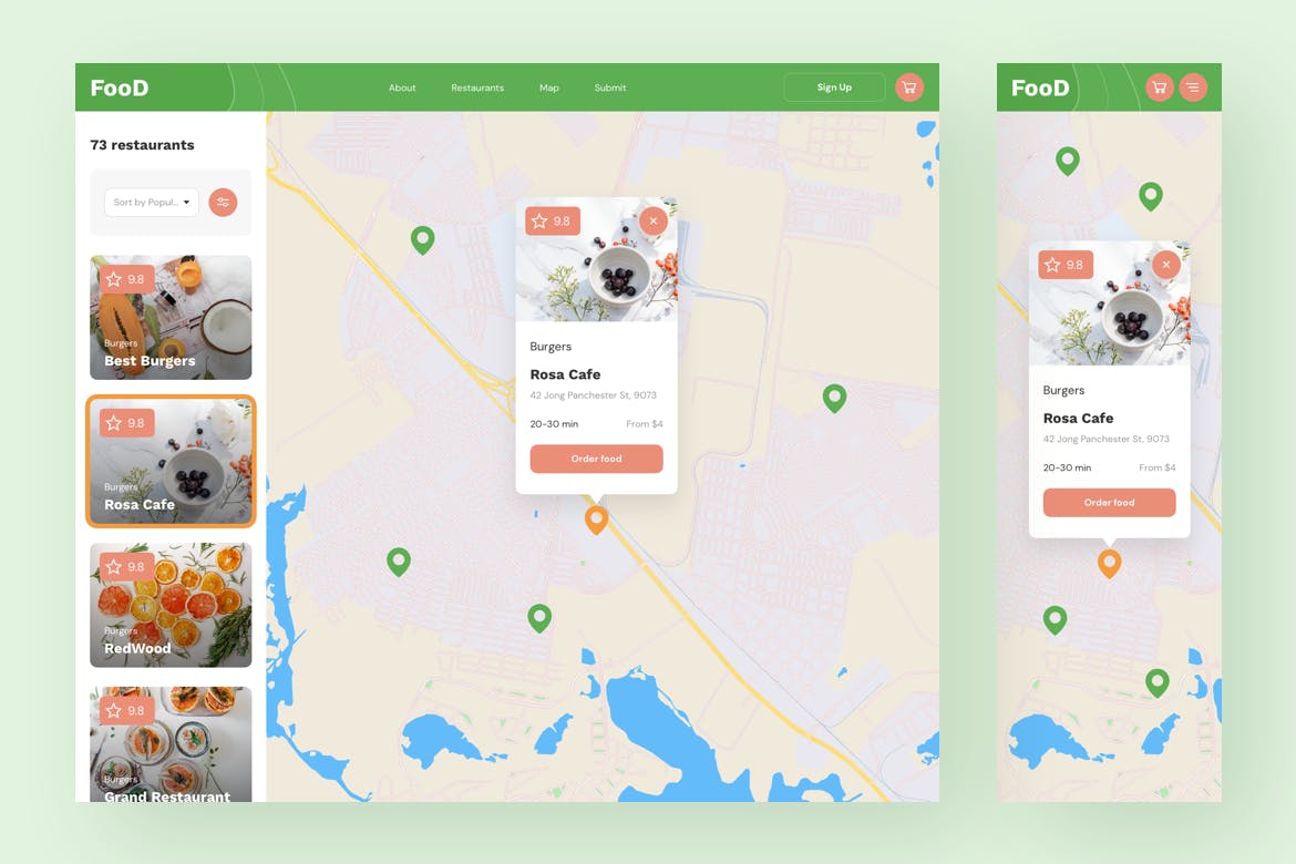 在线订餐/餐厅响应式网站设计蚂蚁素材精选模板 Food Delivery Restaurant Responsive Template插图(8)