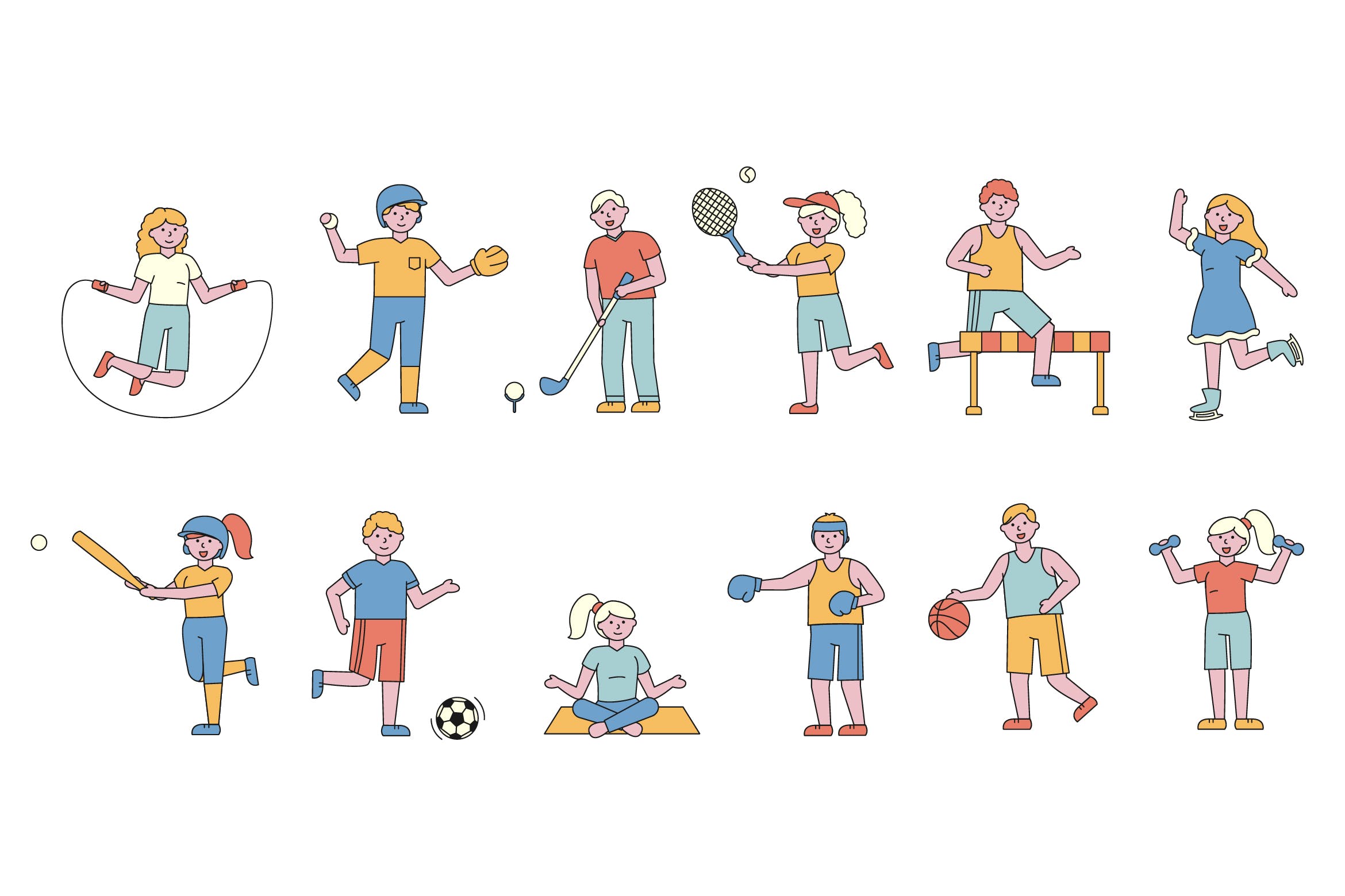 体育运动主题人物形象线条艺术矢量插画蚂蚁素材精选素材 Sportsmen Lineart People Character Collection插图