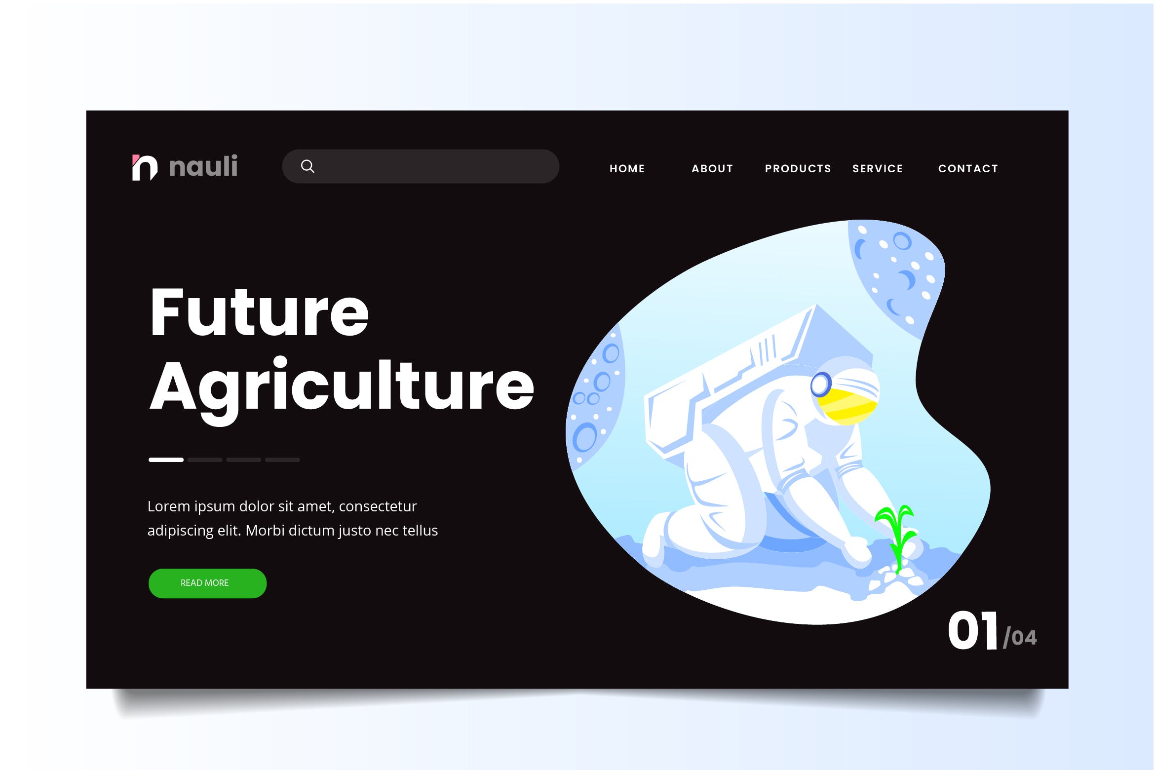 未来太空农业主题网站设计矢量插画素材 Future Space Agriculture Web Header PSD and AI插图