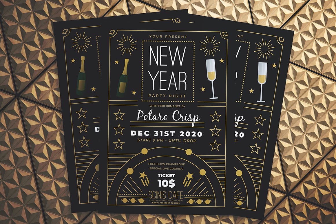 复古设计风格新年晚会海报传单蚂蚁素材精选PSD模板 New Year Party Night Flyer插图(2)