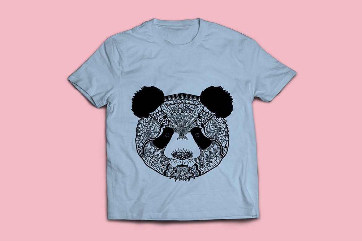 熊猫-曼陀罗花手绘T恤印花图案设计矢量插画蚂蚁素材精选素材 Panda Mandala T-shirt Design Vector Illustration插图(1)