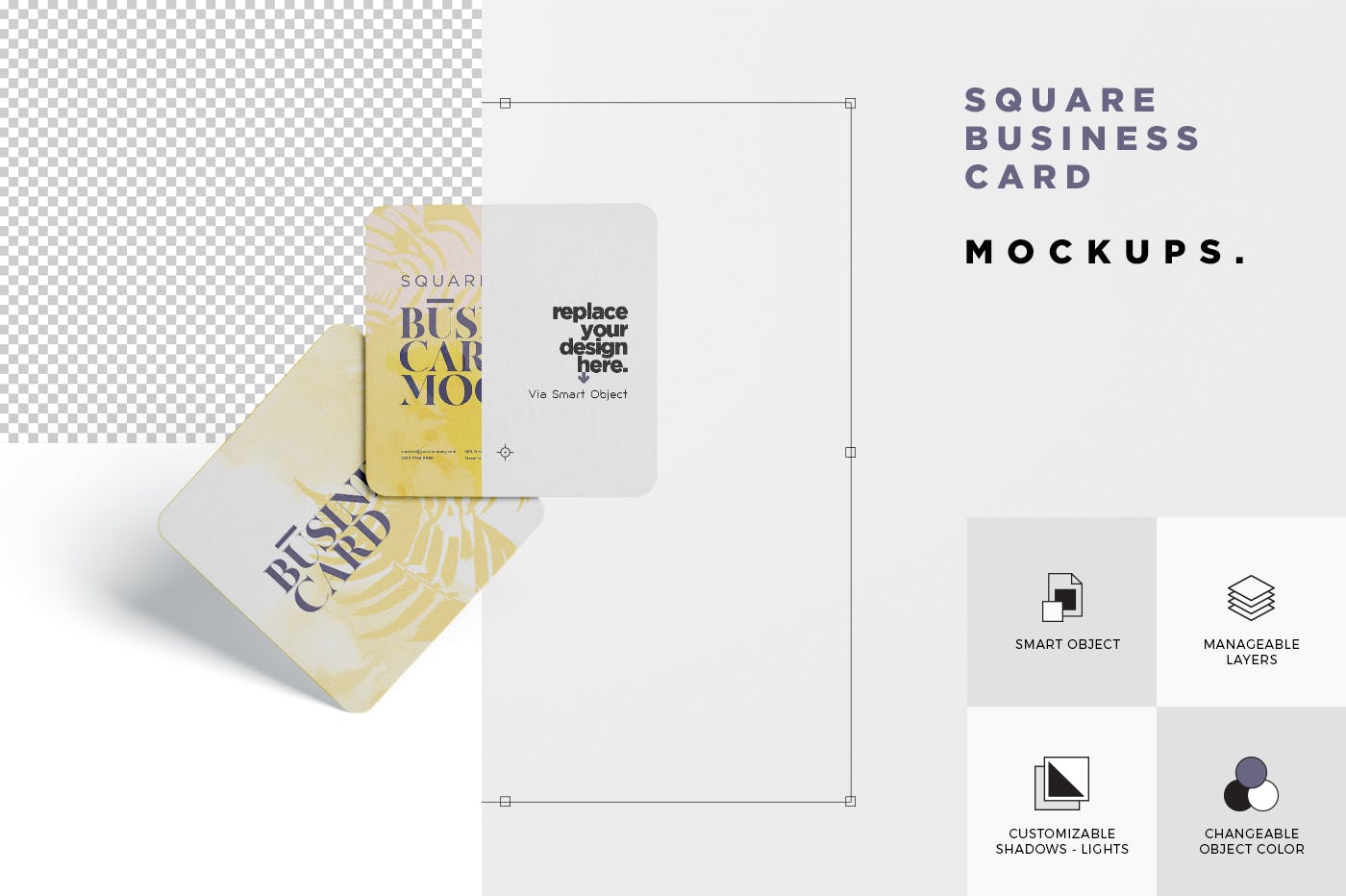 圆角设计风格企业名片效果图大洋岛精选 Business Card Mockup – Square Round Corner插图5