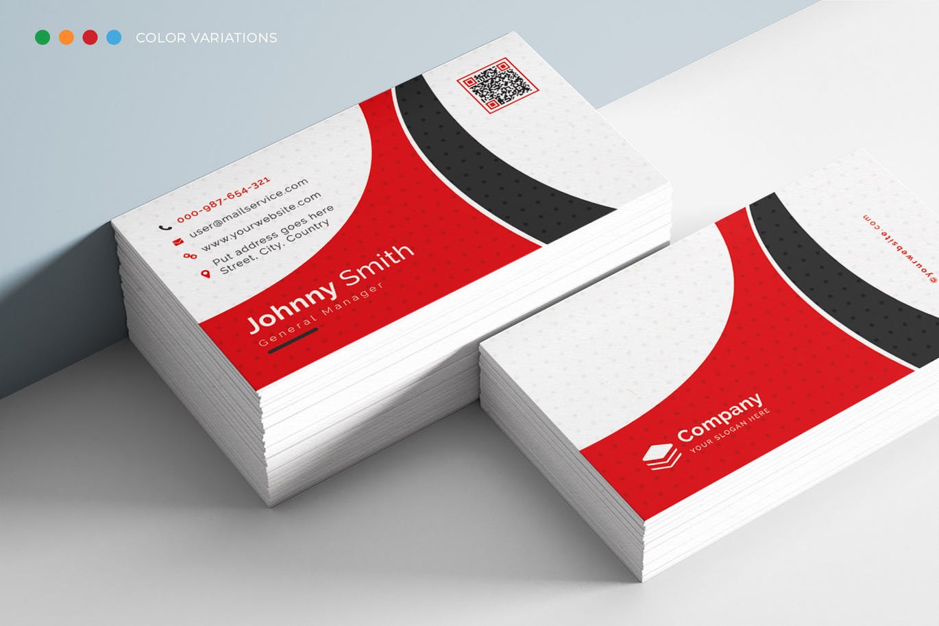 等距圆点三色设计风格企业第一素材精选名片模板 Business Card插图