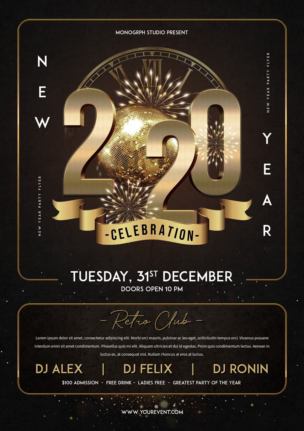 立体金属字2020年新年主题海报传单第一素材精选PSD模板 New Year Party Flyer插图(1)
