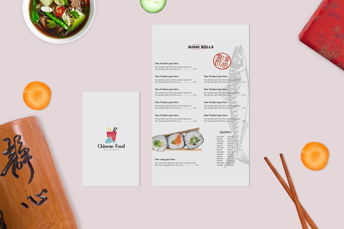 亚洲美食菜单版式设计效果图样机蚂蚁素材精选 Asian Food Mock Up插图