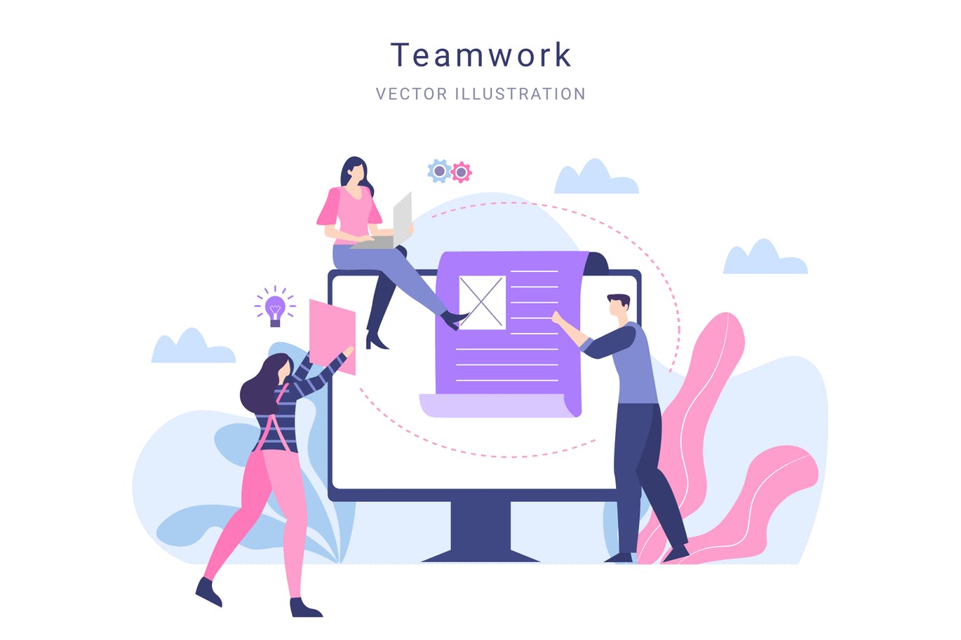 团队合作主题网站&APP设计矢量插画素材 Teamwork Vector Illustration插图