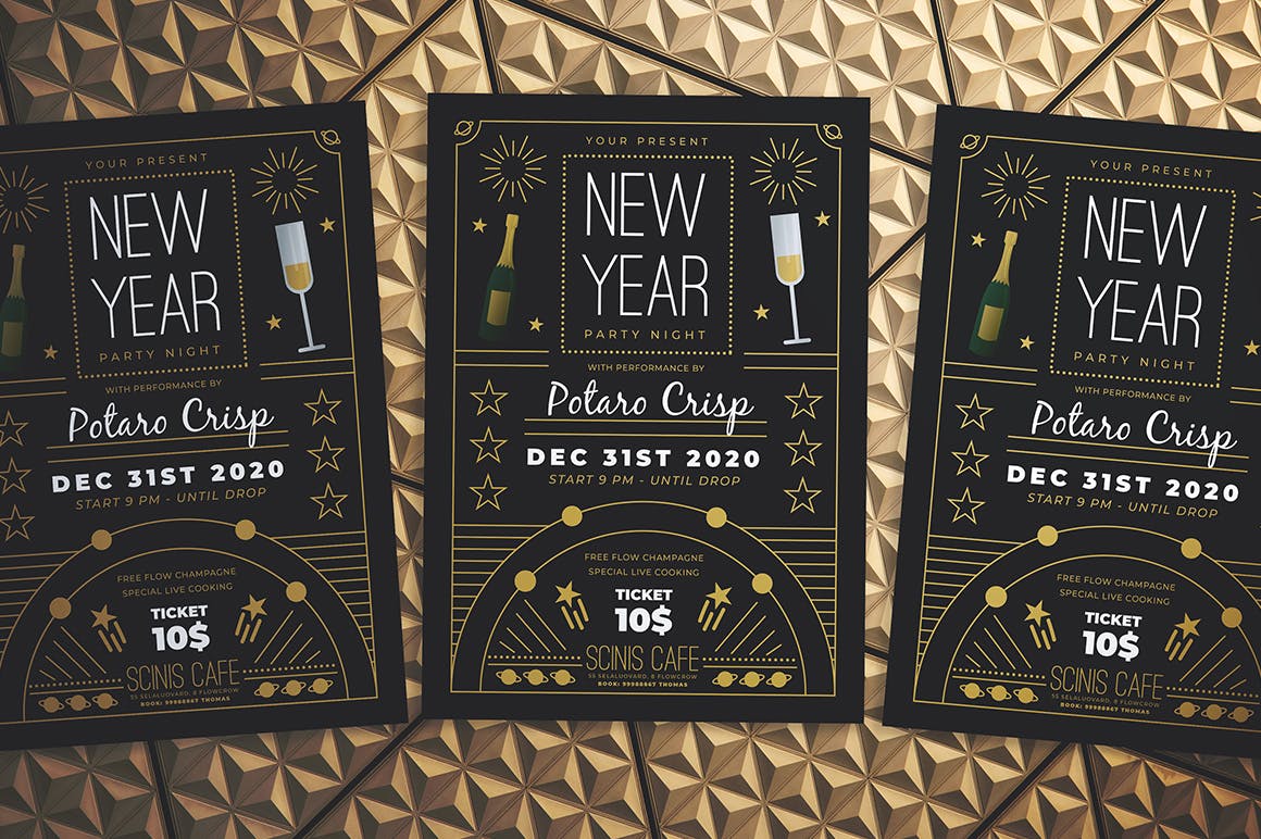复古设计风格新年晚会海报传单第一素材精选PSD模板 New Year Party Night Flyer插图(3)