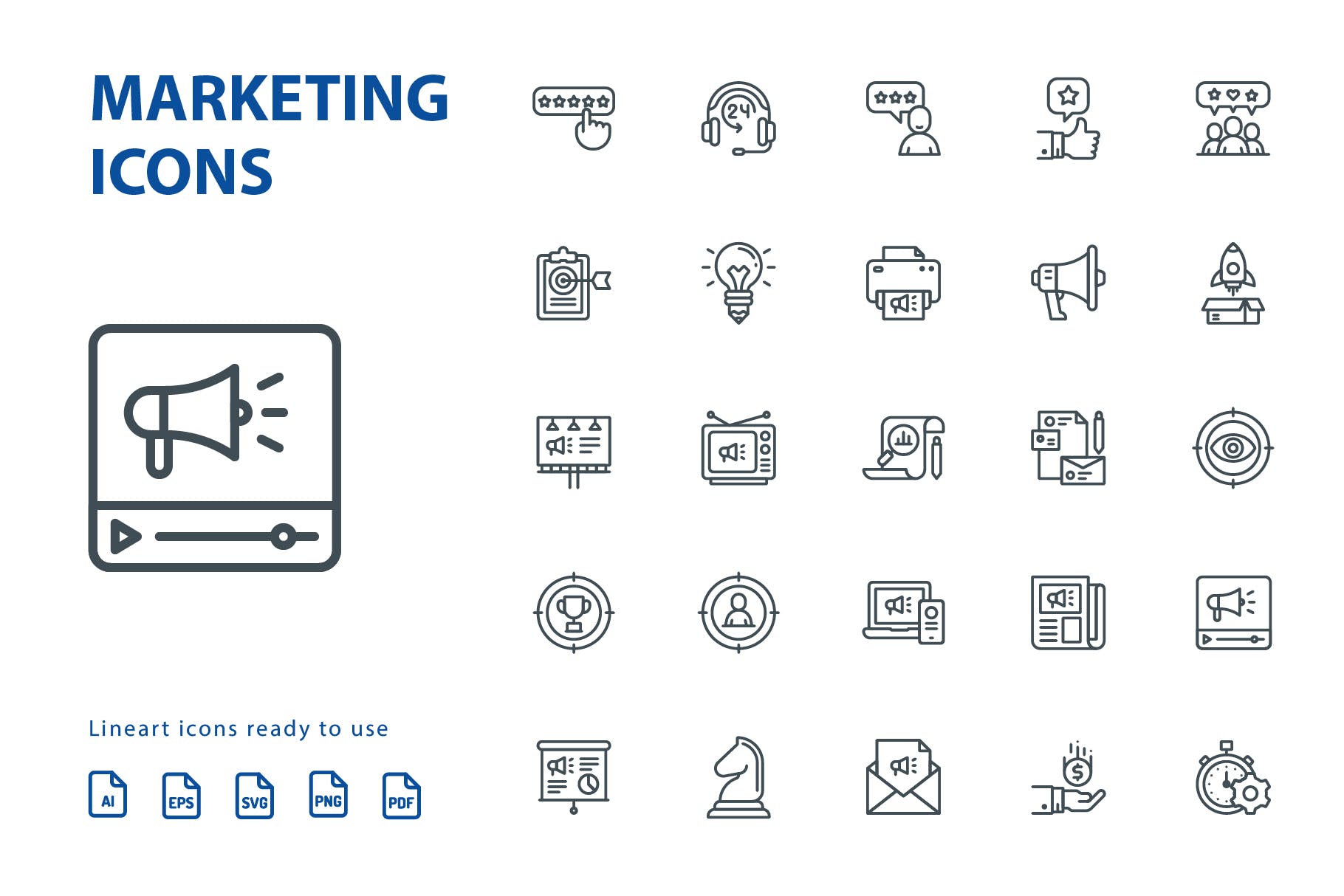 25枚市场营销主题矢量线性第一素材精选图标 Marketing Lineart Icons插图(2)