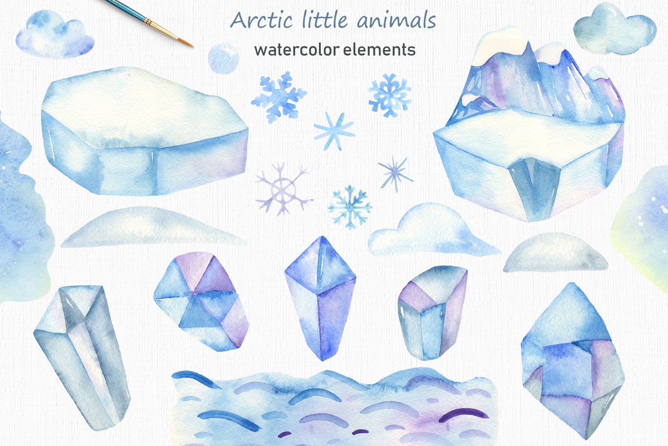 北极小动物水彩手绘剪贴画＆卡片素材 Watercolor Arctic little animals Clipart cards插图2