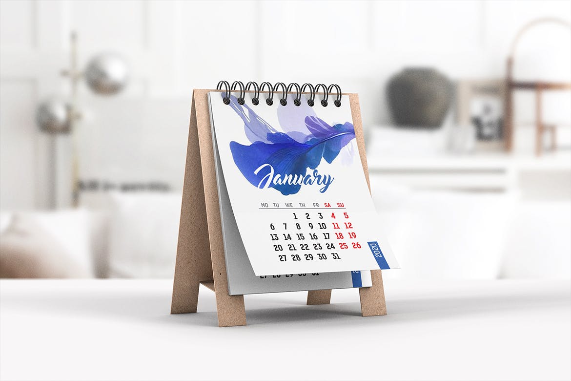 迷你桌面日历设计图样机蚂蚁素材精选 Mini Desk Calendar Mockup插图(2)