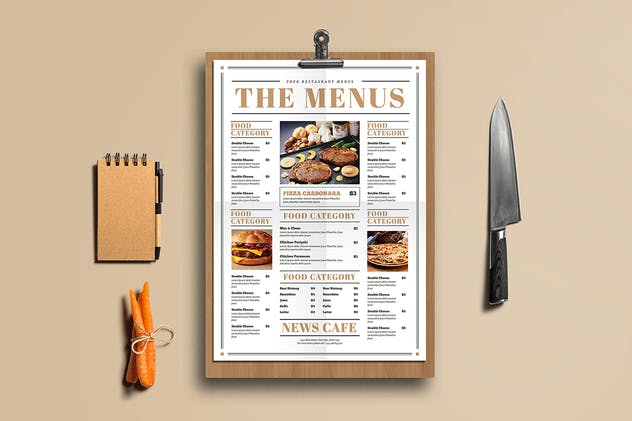 报纸版式设计风格餐厅菜单菜牌模板 Newspaper Style Food Menus插图1