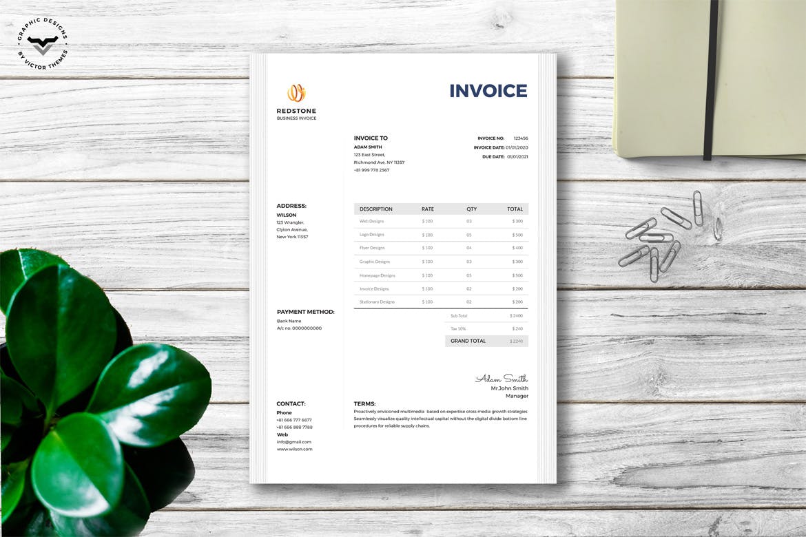 商业服务发票/票据版式设计模板 Business Invoice Template插图1