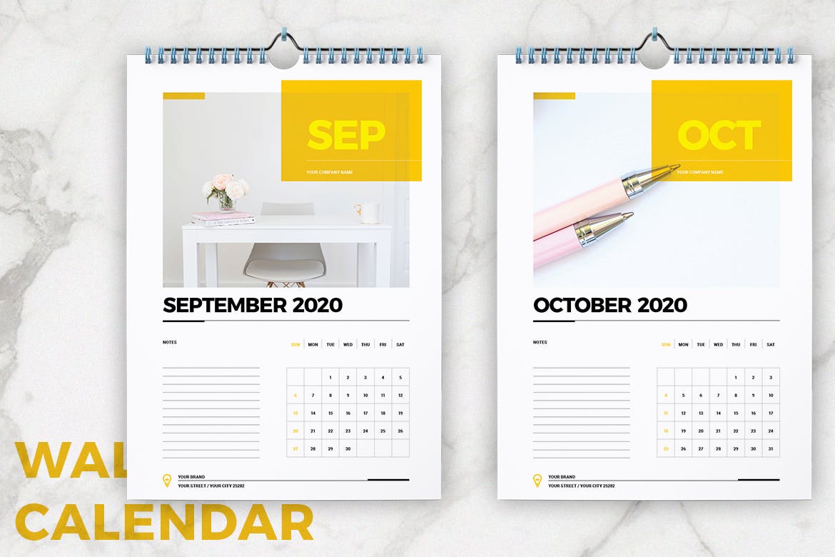 2020年挂墙活页翻页日历表设计模板 Wall Calendar 2020 Layout插图6