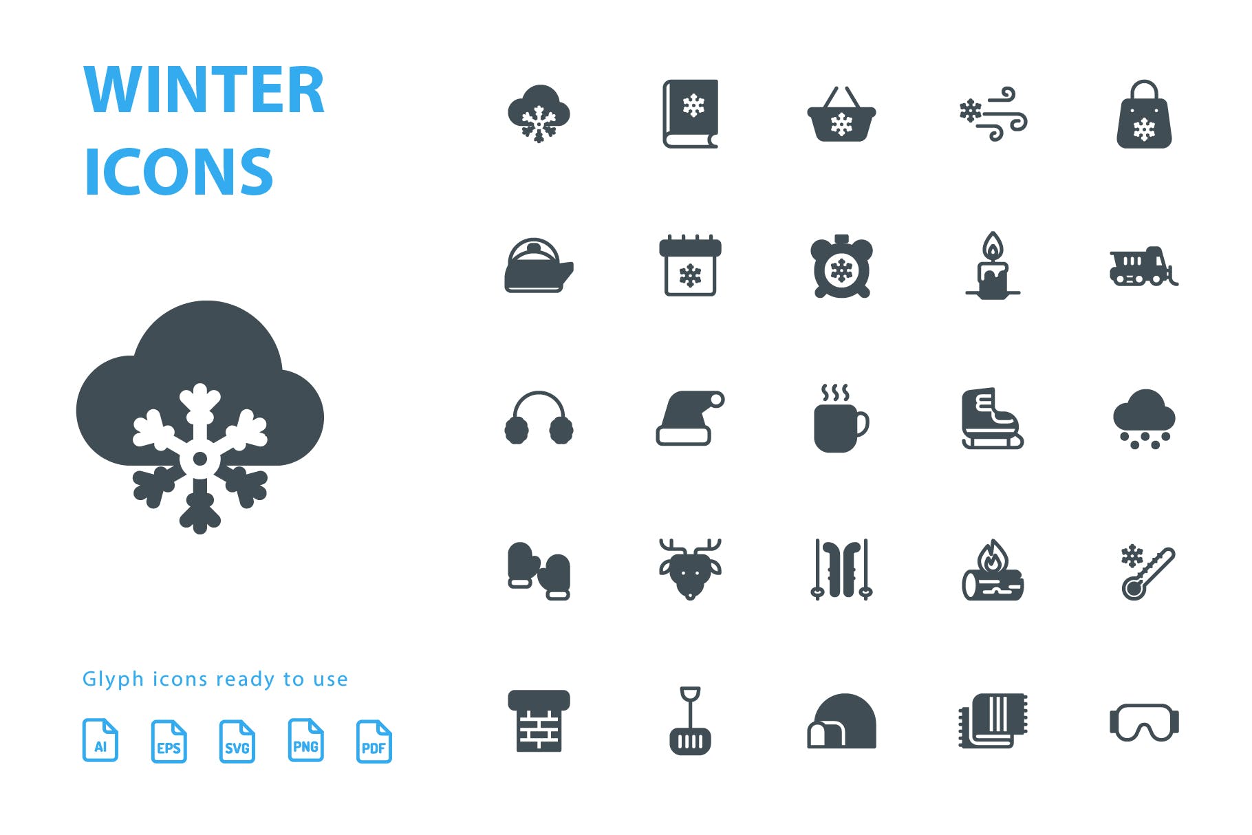 25枚冬天主题矢量字体第一素材精选图标v2 Winter Glyph Icons插图(2)