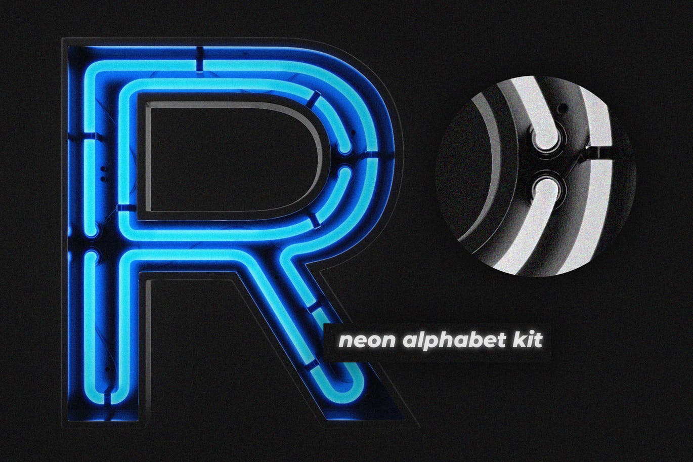 26个3D风格霓虹灯字母设计PSD模板 Neon Alphabet Kit插图