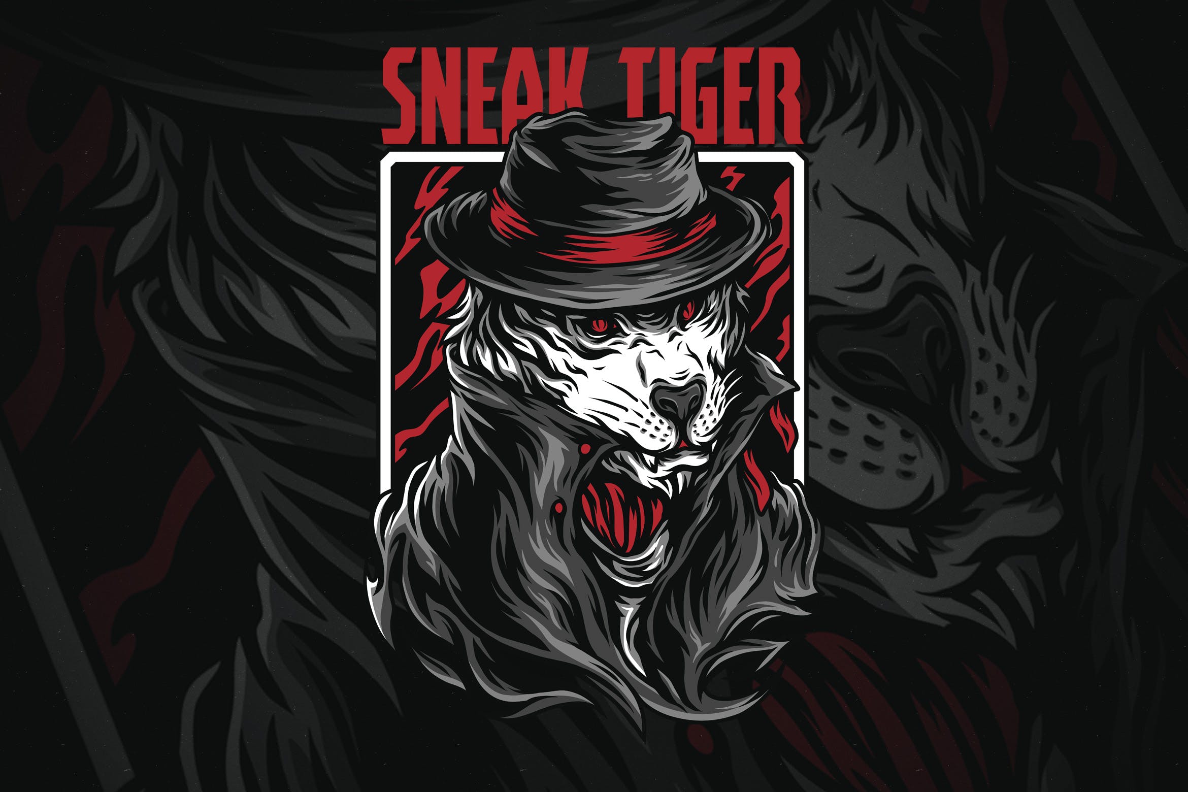 黑帮之虎潮牌T恤印花图案第一素材精选设计素材 Sneak Tiger插图