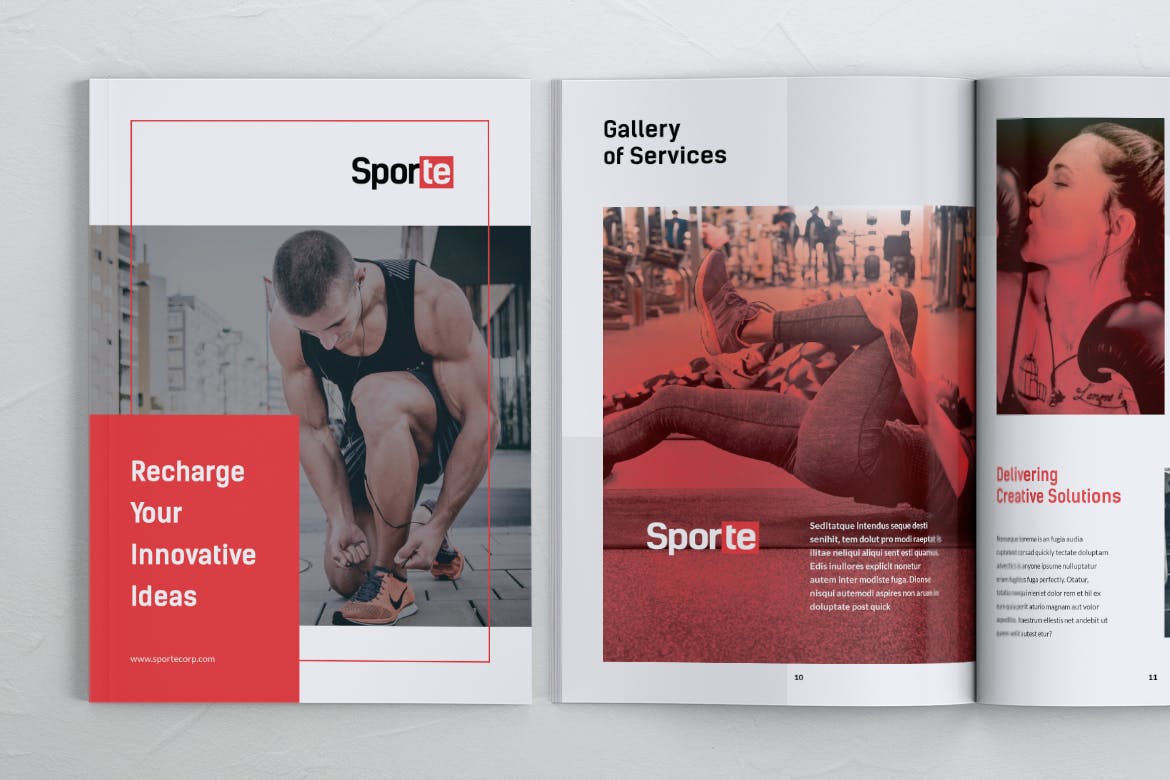 健身体育运动俱乐部宣传画册排版设计模板 SPORTE Sport Fitness & Gym Brochure插图1
