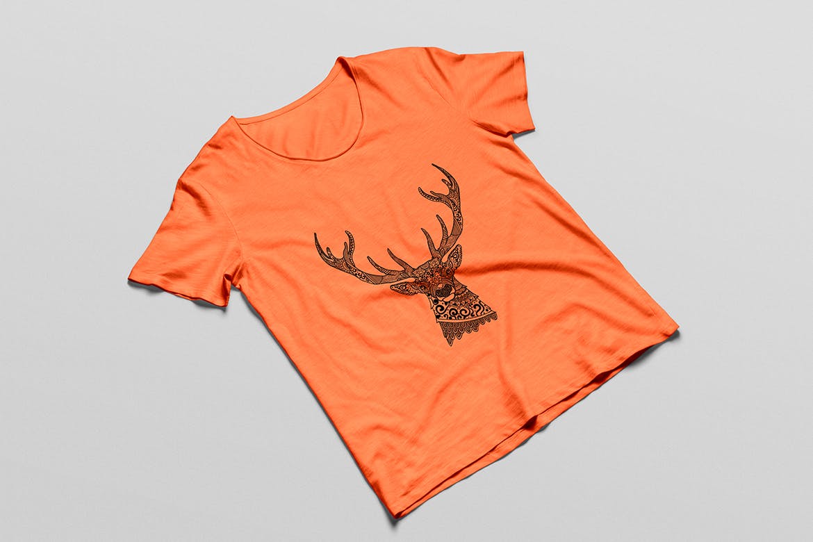 鹿-曼陀罗花手绘T恤印花图案设计矢量插画第一素材精选素材 Deer Mandala T-shirt Design Vector Illustration插图(5)