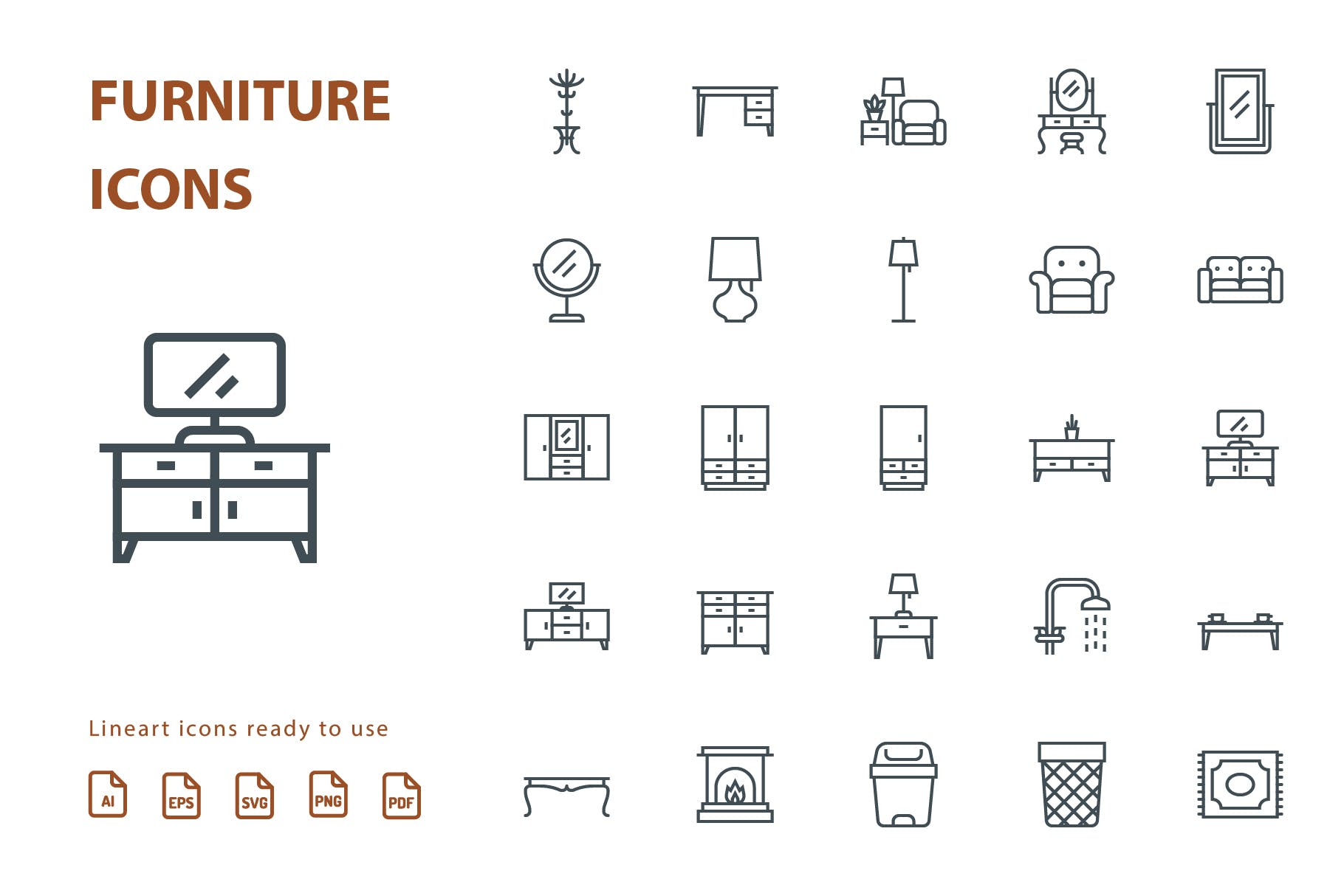 25枚家具主题矢量线性蚂蚁素材精选图标v2 Furniture Lineart Part 2插图(1)