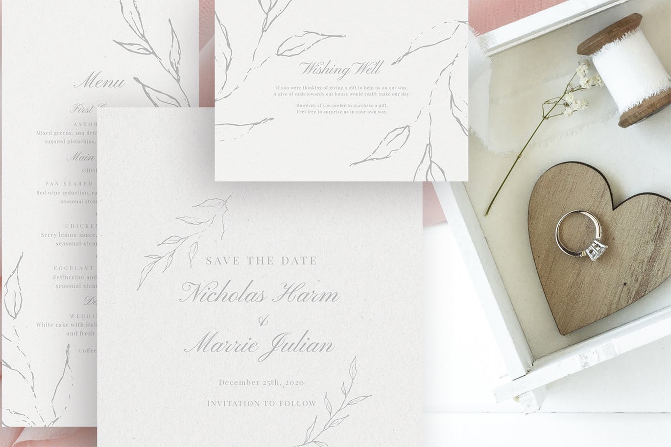 优雅手绘花卉图案婚礼主题设计素材包 Elegant Floral Wedding Suite插图(2)