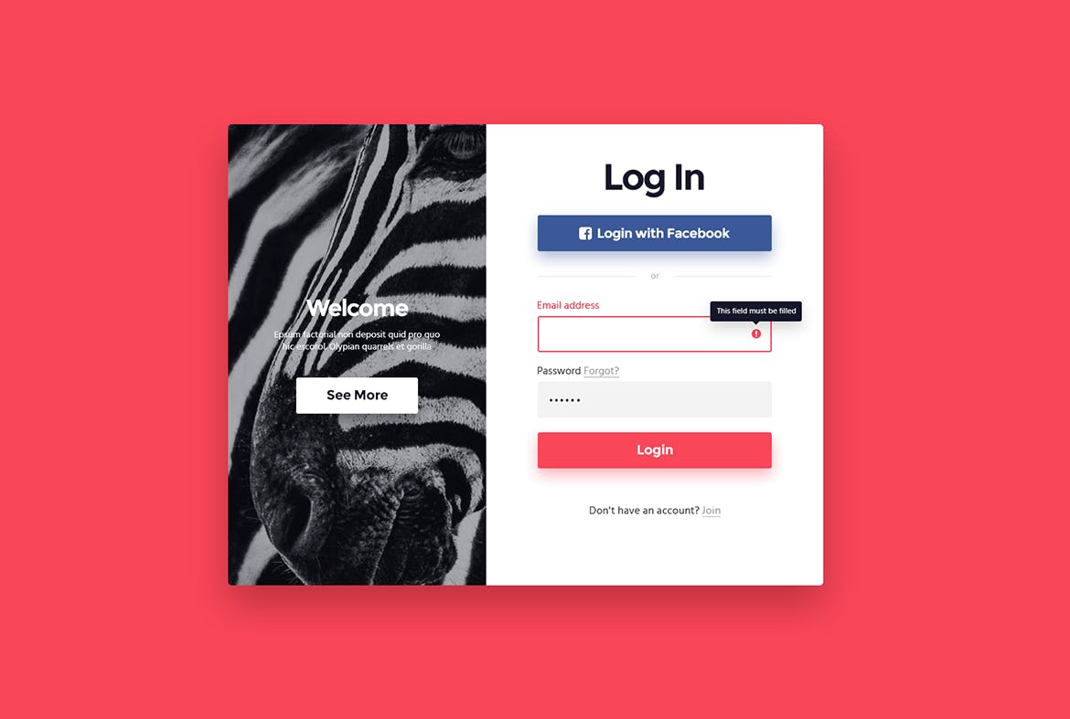 网站登录注册窗口表单设计第一素材精选模板 “Zebra” Login & Registration Form插图(5)