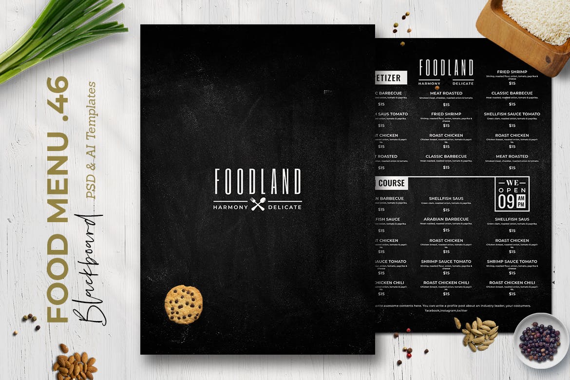 黑板画风格西餐厅大洋岛精选菜单模板v46 Blackboard Food Menu. 46插图