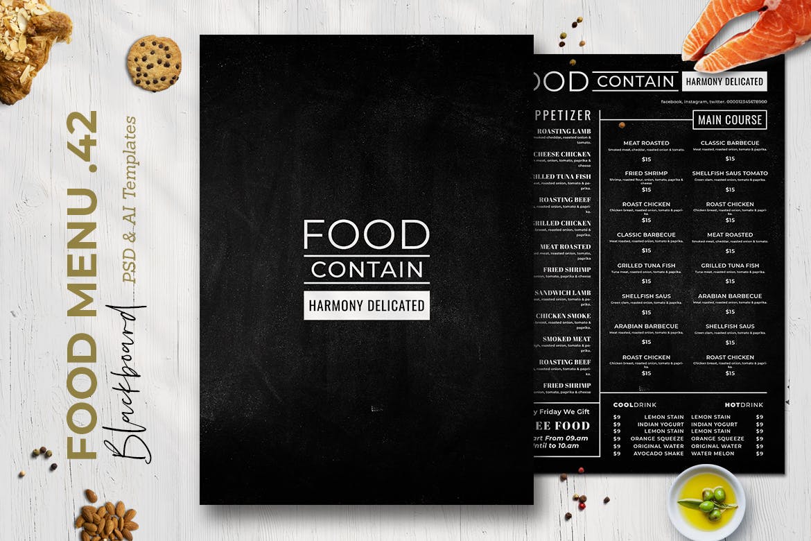 黑板画风格西餐厅第一素材精选菜单模板v42 Blackboard Food Menu. 42插图