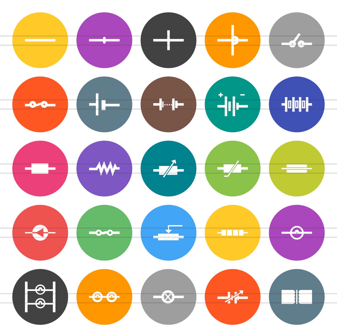 50枚电路线路板主题扁平风圆形第一素材精选图标 50 Electric Circuits Flat Round Icons插图(1)