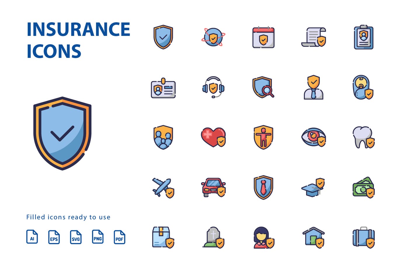 25枚保险行业填充第一素材精选图标设计素材 Insurance Filled插图(1)