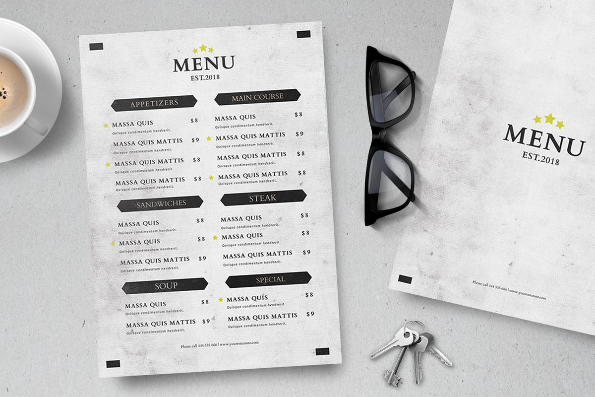 经典简约版式风格西餐菜单菜牌设计模板 Food Menu插图