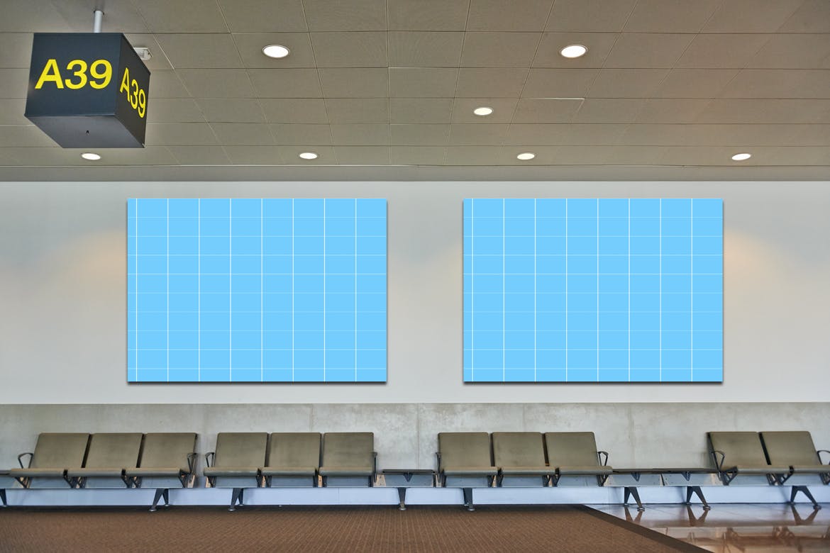 机场候机室挂墙广告大屏幕演示样机蚂蚁素材精选模板 Airport_Wall_Mockup插图(3)