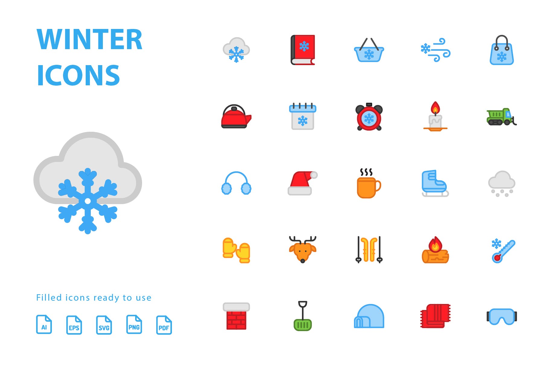 25枚冬天主题矢量填充第一素材精选图标v2 Winter Filled Icons插图(2)
