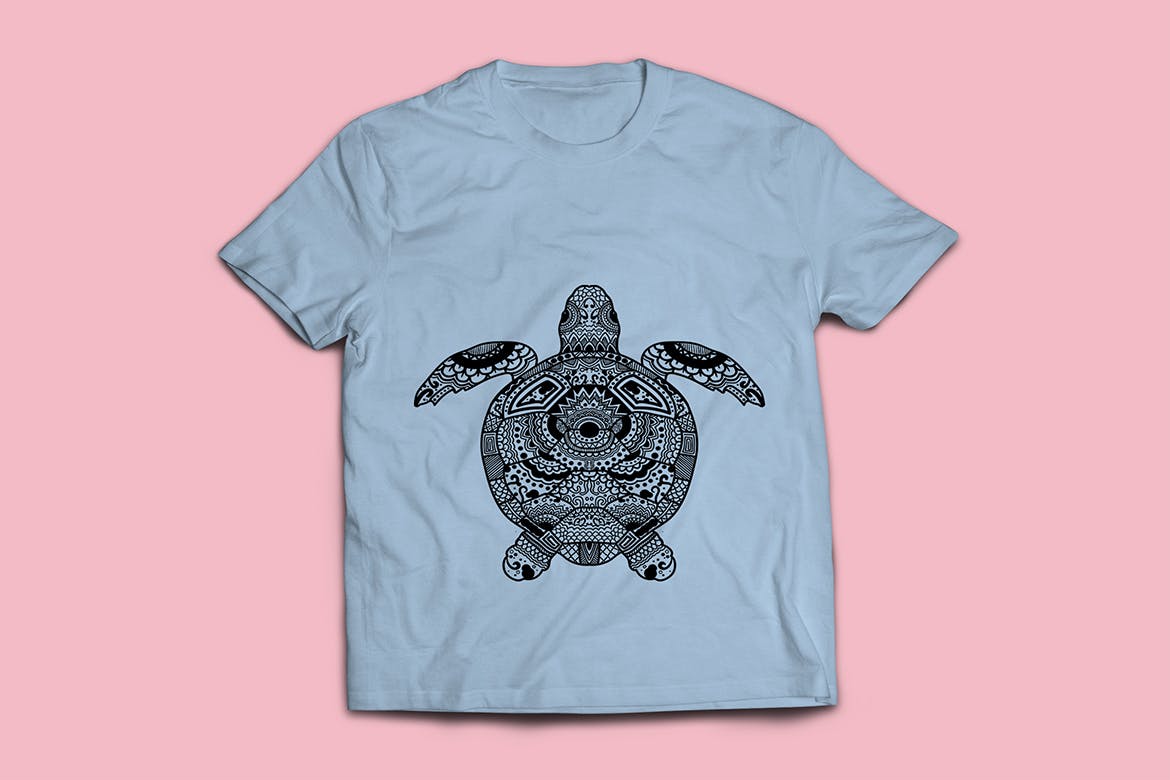 乌龟-曼陀罗花手绘T恤设计矢量插画蚂蚁素材精选素材 Turtle Mandala T-shirt Design Vector Illustration插图(1)