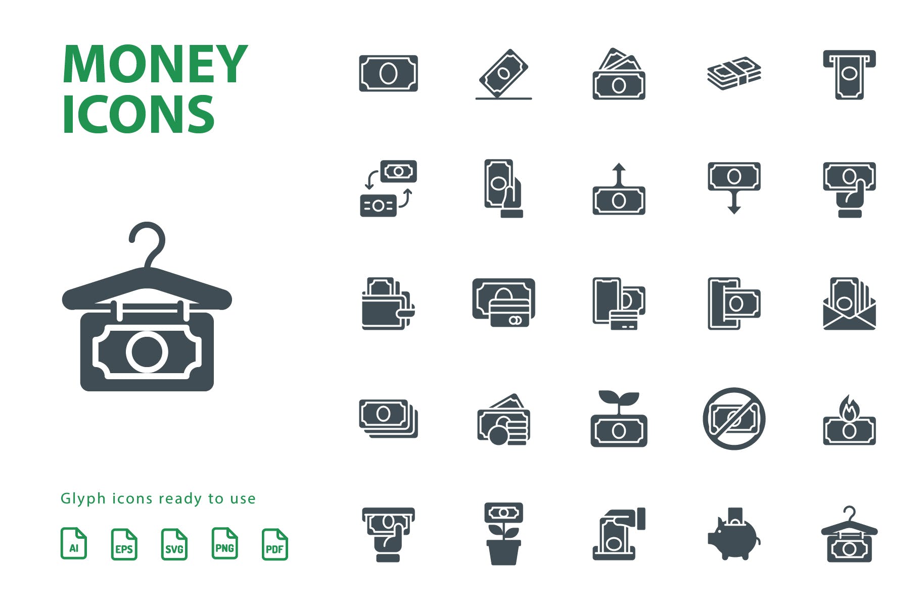25枚金钱主题矢量字体第一素材精选图标 Money Glyph Icons插图(2)