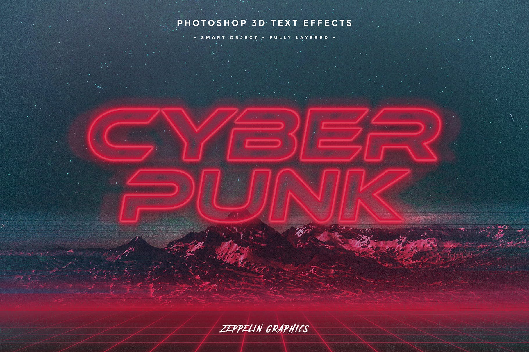 80年代网络朋克设计风格海报标题字体特效PSD模板 Cyberpunk 80s Text Effects插图(7)